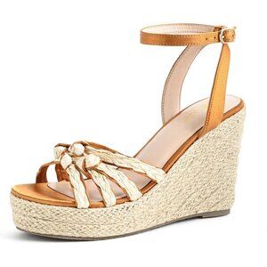 Sicare Open Toe Wedge Raffia Nude Women Espadrilles Braided Strappy Sandal